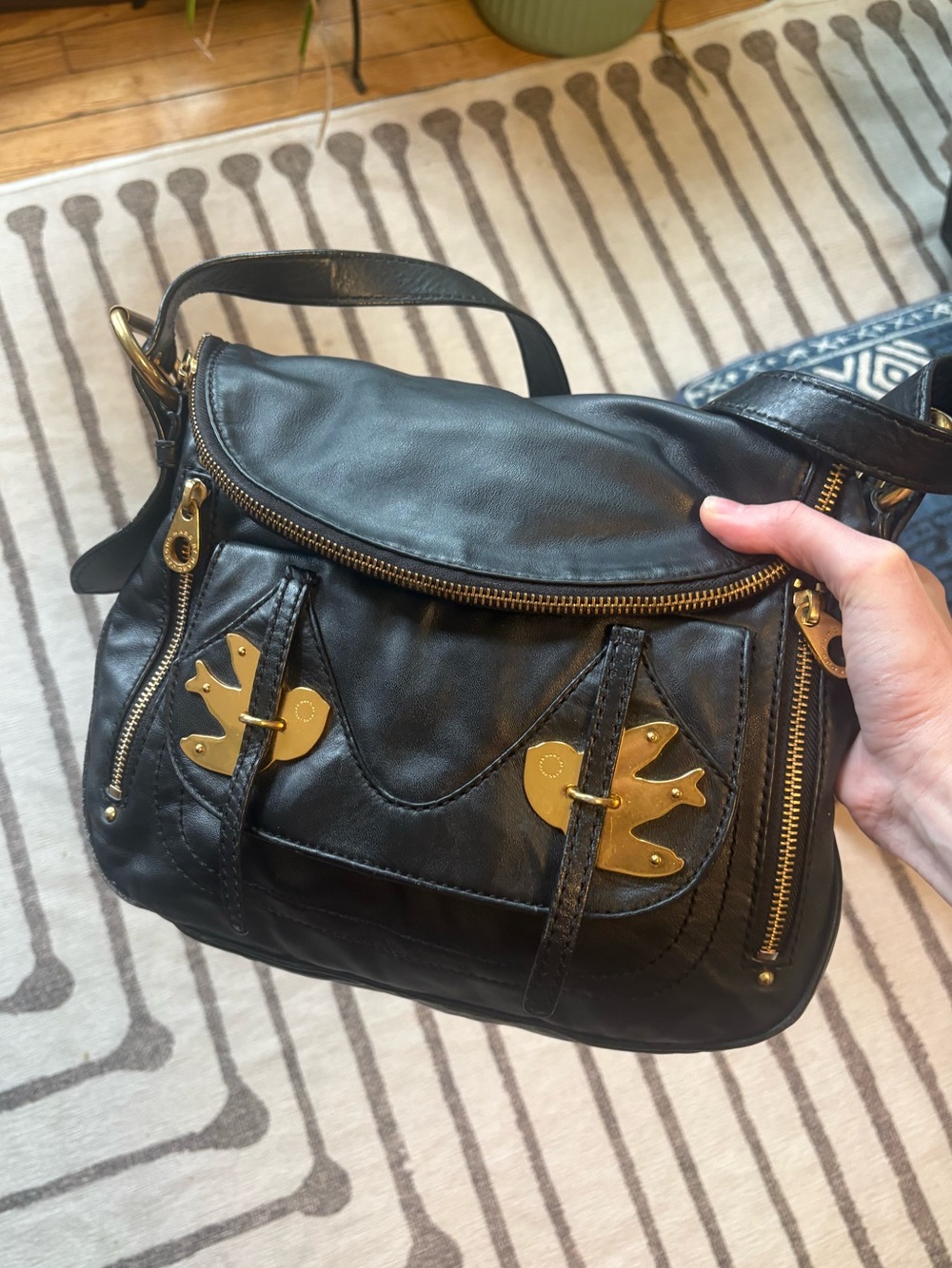 Marc by Marc Jacobs Petal To The Metal Natasha Black Leather Crossbody Gold